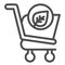 Eco shopping line icon. Ecology market trolley with leaf button. Commerce vector design concept, outline style pictogram