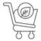 Eco shopping thin line icon. Ecology market trolley with leaf button. Commerce vector design concept, outline style