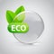 Eco sign in 3D glass sphere with green leafs