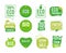 Eco sticker. Vegetarian natural healthy food labels tags for market packages fresh ecology mark products vector badges