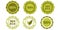 Eco symbols. Set of Natural Ingredients 100 percent green rubber stamp icons. Set of organic stickers, labels, tags. 100 percent