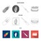 Eco tablet, electronic thermometer, hand x-ray, denture. Medicine set collection icons in flat,outline,monochrome style