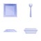 Eco tableware icons set cartoon vector. Picnic party tableware