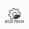 Eco tech logo. mechanical gear and leaf. eco friendly technology, environment and industry symbol