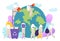 Eco volunteers concept, cleanse and save, planet, little people save environment, design cartoon style vector