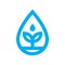 Eco water icon. Blue plant grows in water drop symbol
