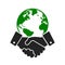 Eco World deal. Global agreement, trust logo symbol. Handshake Earth Globe business icon - vector