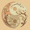 Eco yin yang icon collage of herbal leaves in dull and color tones. Ecological environment vector