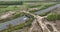 Ecoduct ecopassage or animal bridge crossing over the A12 highway in the Netherlands. Structure connecting forrest