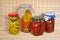 Ecologic chilli peppers paprika preserved glass pots group