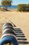 Ecological bicycle parking made with tires on the beach