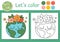 Ecological coloring page for children with planet. Vector eco awareness outline illustration with cute Earth. Color book for kids