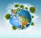 Ecological concept of the environment with the cultivation of trees . Planet Earth. Physical globe of the earth