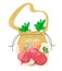 Ecological fabric bag with vegetables. Say no to the plastic. Vector isolate in cartoon flat style.