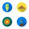 An ecological lamp, the sun, a garbage dump, a sprout from the earth.Bio and ecology set collection icons in flat style