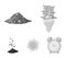 An ecological lamp, the sun, a garbage dump, a sprout from the earth.Bio and ecology set collection icons in monochrome