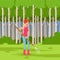 Ecological lifestyle concept with woman and rake for cleaning leaves
