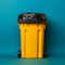 Ecological metaphor Garbage bin on yellow background promotes waste management