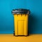 Ecological metaphor Garbage bin on yellow background promotes waste management