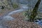 Ecological road through a mountainous autumn forest near a small river, Teteven town, Balkan mountain