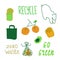 Ecological set of illustrations in green and orange shades.Clip art