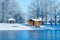 Ecological summerhouse near the frozen lake
