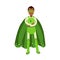 Ecological superhero man in green costume standing with folded arms, eco concept Illustration
