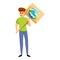 Ecologist boy protest icon, cartoon style