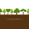 Ecology banner background design with stylized trees. Nature vector background. Spring or summer trees. Forest and park.