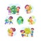 Ecology with Children Character Enjoy Sustainable Lifestyle Vector Set