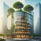 Ecology Concept : Eco-friendly building in the modern city. Sustainable glass office building with tree for reducing carbon