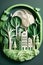 Ecology concept with green city on earth, World environment and sustainable development concept with paper art style