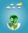 Ecology concept idea,Save earth with eco-friendly,with globe and tree have a rain cloud background. illustration