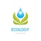 Ecology Concept Illustration - Abstract Vector Logo Sign Template. Leaves and drop illustration. Design element