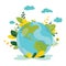 Ecology concept. People take care about planet ecology. Protect nature and ecology banner. Earth day. Globe with trees