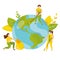 Ecology concept. People take care about planet ecology. Protect nature and ecology banner. Earth day. Globe with trees