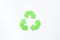 Ecology concept. recycle symbol. Green arrows on white background top view copy space