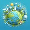 Ecology concept. Vector illustration of planet earth with eco-friendly elements.