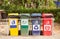 Ecology container recycling bins in the park.