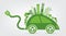 Ecology and Environmental Cityscape Concept,Car Symbol With Green Leaves Around Cities Help The World With Eco-Friendly Ideas