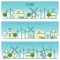 Ecology farm banners. Vector template with thin line icons of eco farm technology, sustainability of local environment