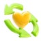 Ecology friendly: recycle arrows and heart symbol