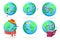 Ecology happy emotion nature earth globe characters icons set isolated vector illustration