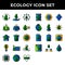 Ecology icon set include recycle, hand, power,solar panel,temperature,green house,recycle,setting,factory,processor,green earth,