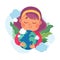 Ecology with Little Girl Character Tender Embrace Planet Earth Enjoy Sustainable Lifestyle Vector Illustration