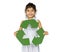 Ecology little girl holding recycle symbol