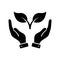 Ecology Organic Seedling Silhouette Icon. Flower Leaf Care in Palm Sign. Plant in Human Hand Glyph Pictogram. Growth Eco