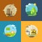 Ecology and pollution flat banners set with icons