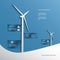 Ecology poster or flyer with wind turbines on blue