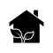 Ecology Real Estate Building with Leaf Silhouette Icon. Eco Green House Glyph Pictogram. Environment Conservation